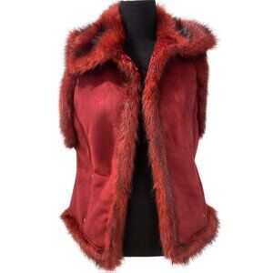 Tasha Polizzi Vest Womens Large Red Faux Fur Trim Suede Southwestern Western